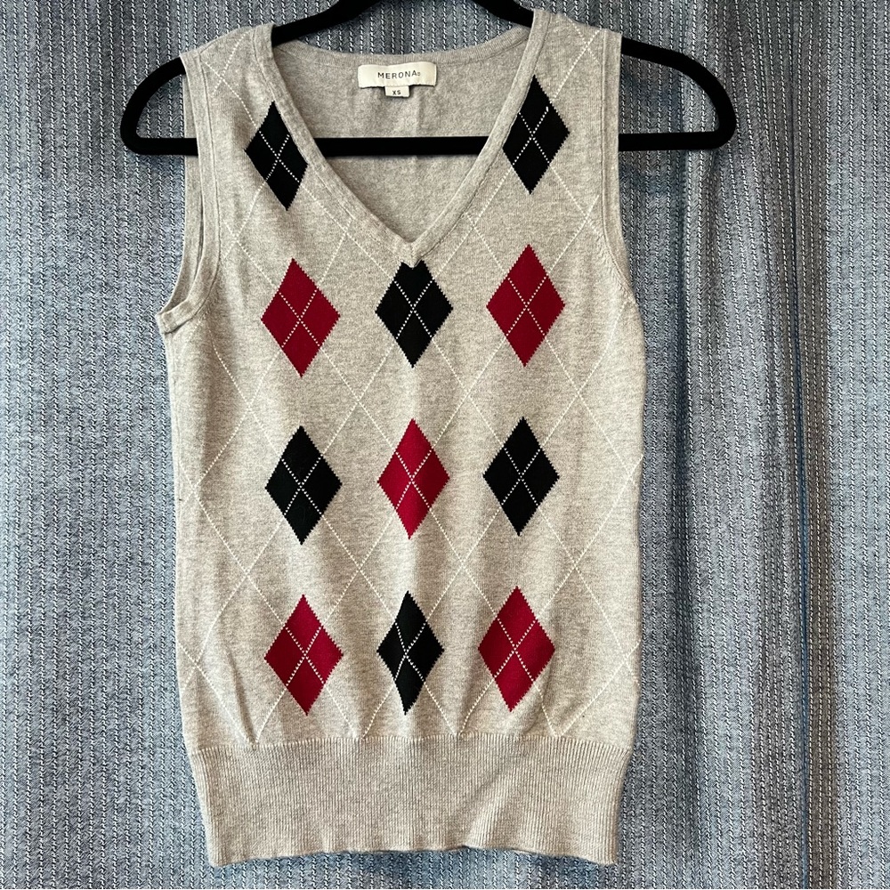 Merona Women’s Argyle Sweater Vest, Gray, XS